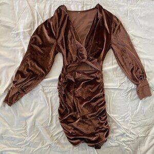Brown Velvet Fitted Dress